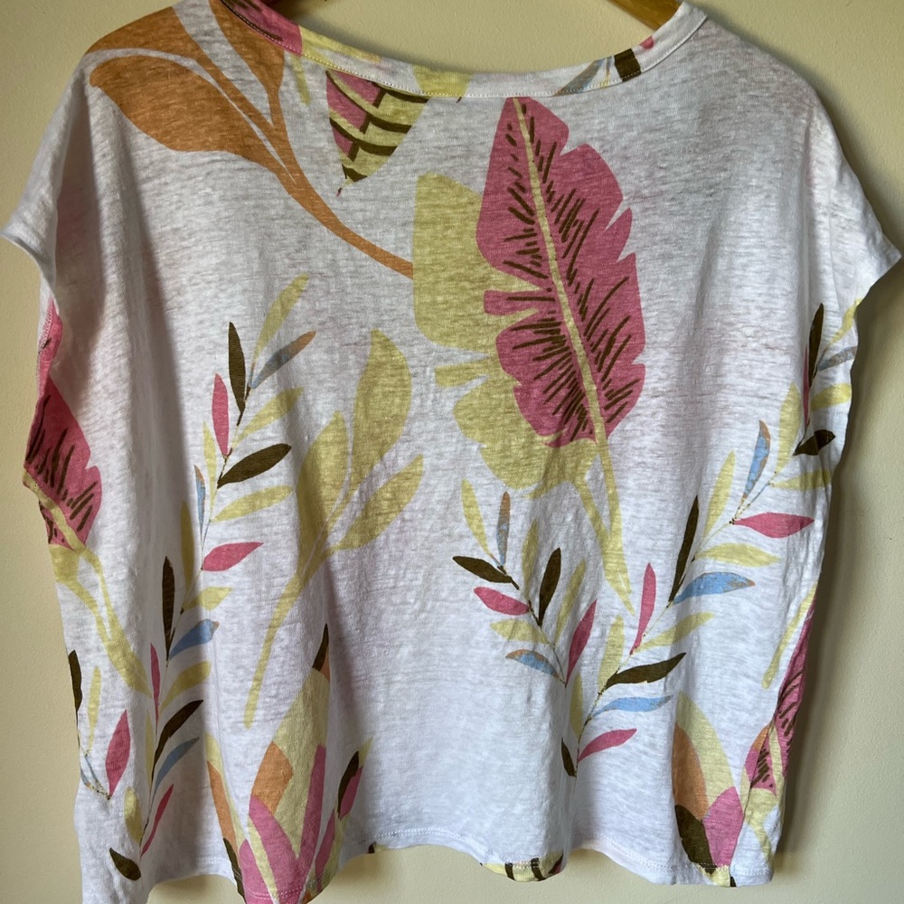 Cynthia Rowley Linen Tropical Palm Print Boxy Top Size XL - Picture 2 of 8